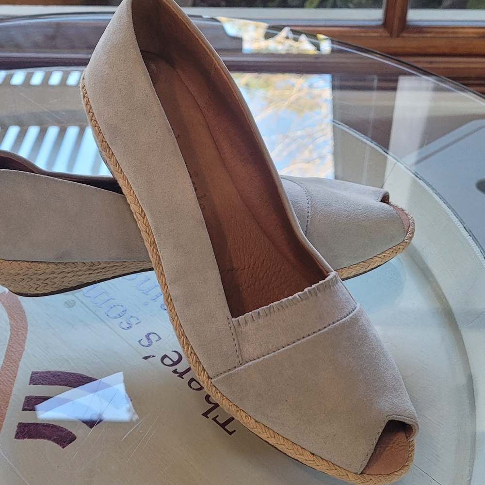 gentle souls Taupe Suede Peep Toe Espadrille Flats